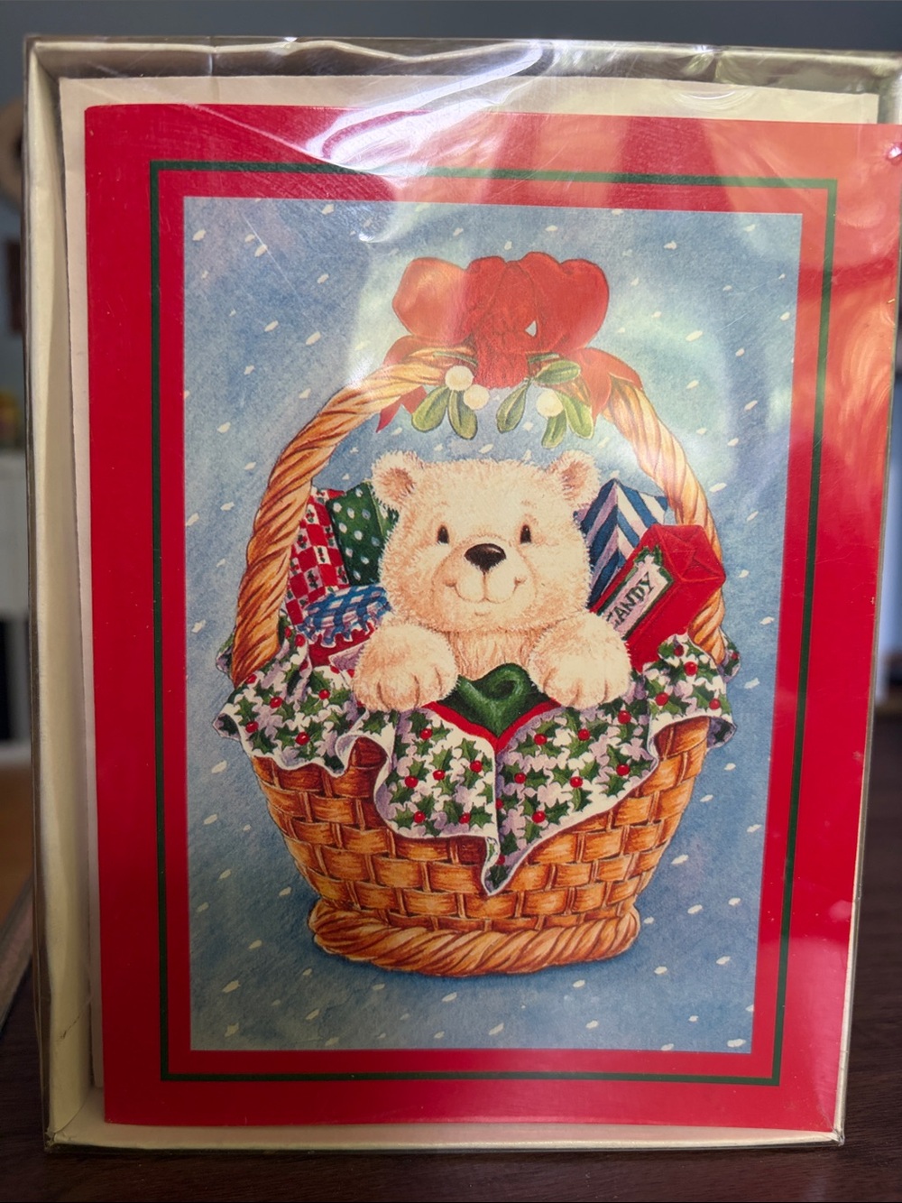 12 Vintage 2004 Xmas cards Teddy bear in basket